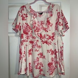 Torrid Cream and Pink Floral Blouse. Size 3. EUC
